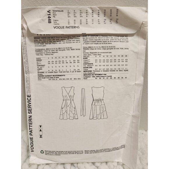 DKNY Dress Sewing Pattern V1448 • Vogue Designer Pattern • Sleeveless Wrap - Picture 12 of 13